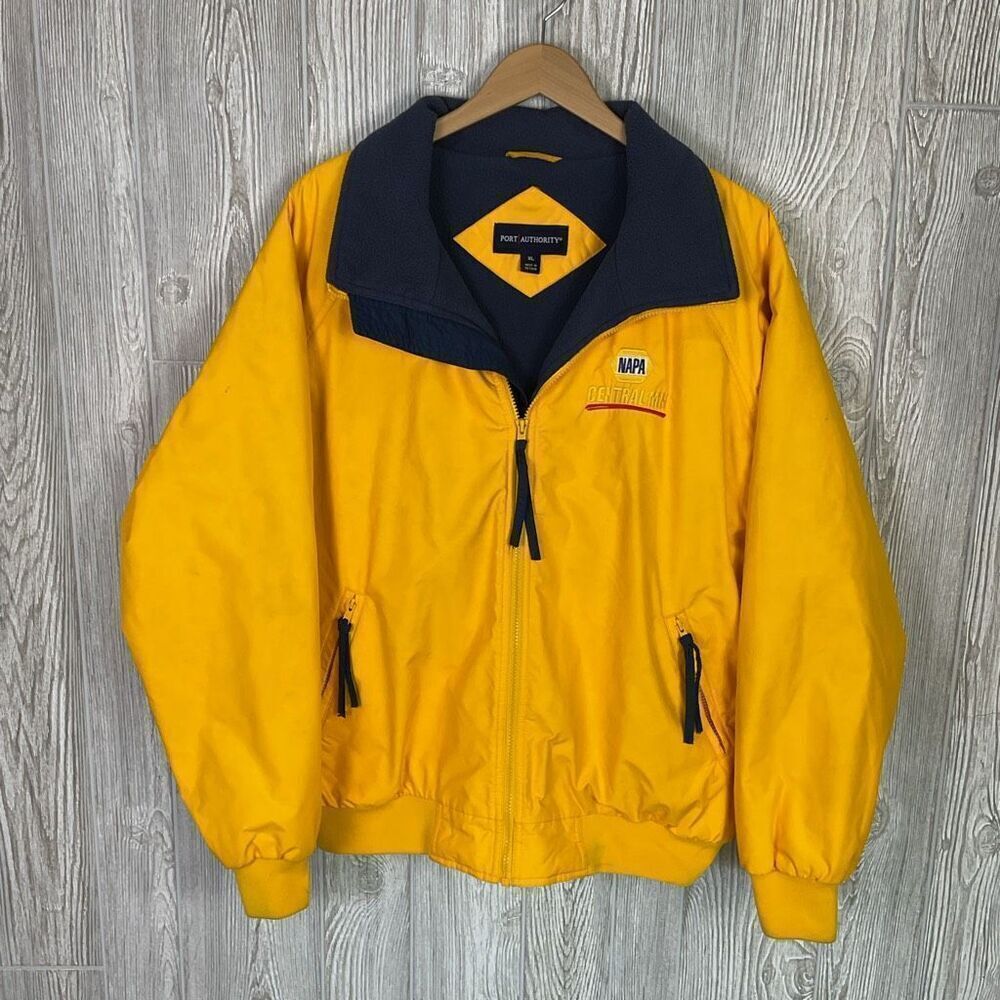 Port Authority NAPA Central MN Men’s XL Yellow Bomber Jacket Zip Close Navy Flee